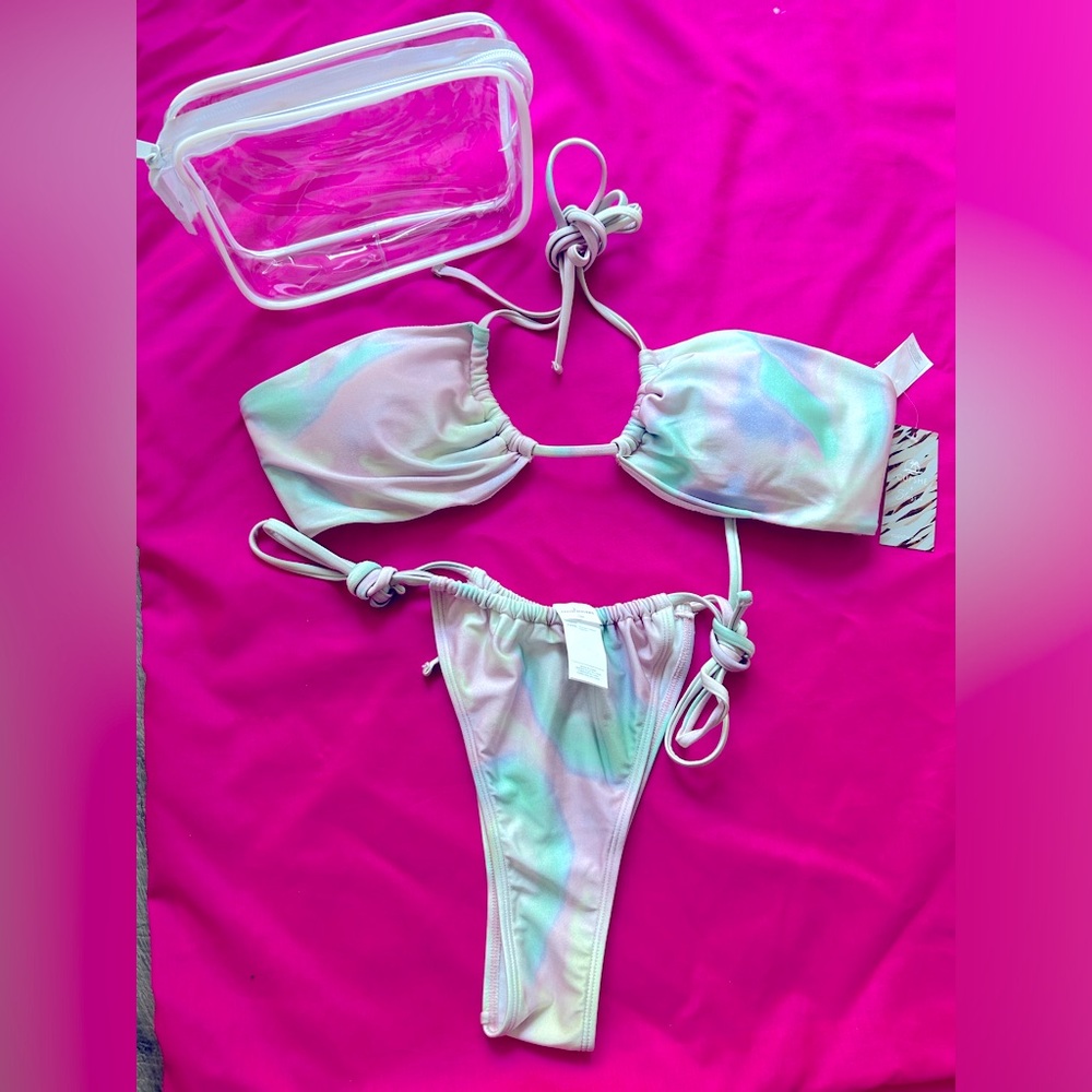 Cupshe x stassi abstract abolone string bikini top bottoms size large